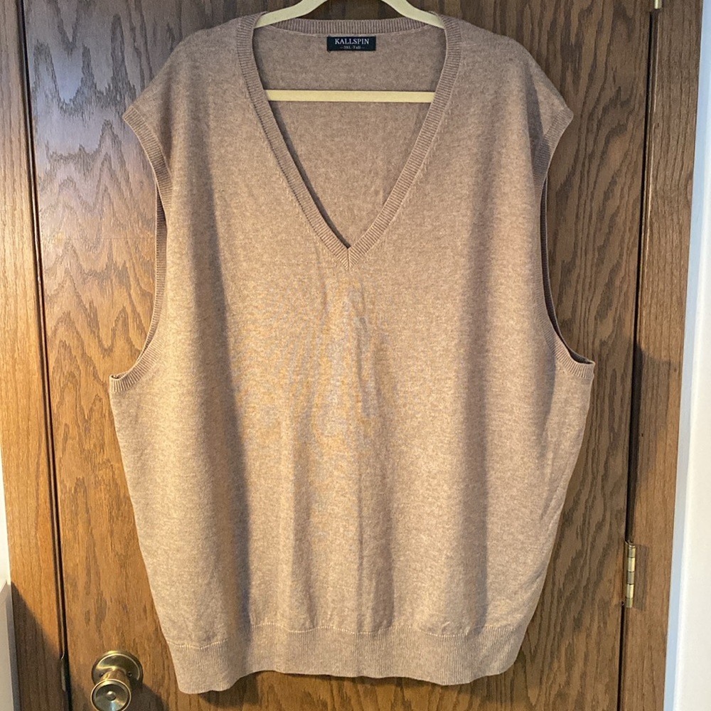 Kallspin Men’s Big and Tall Tan Cashmere blend Sweater Vest Size 3XLT